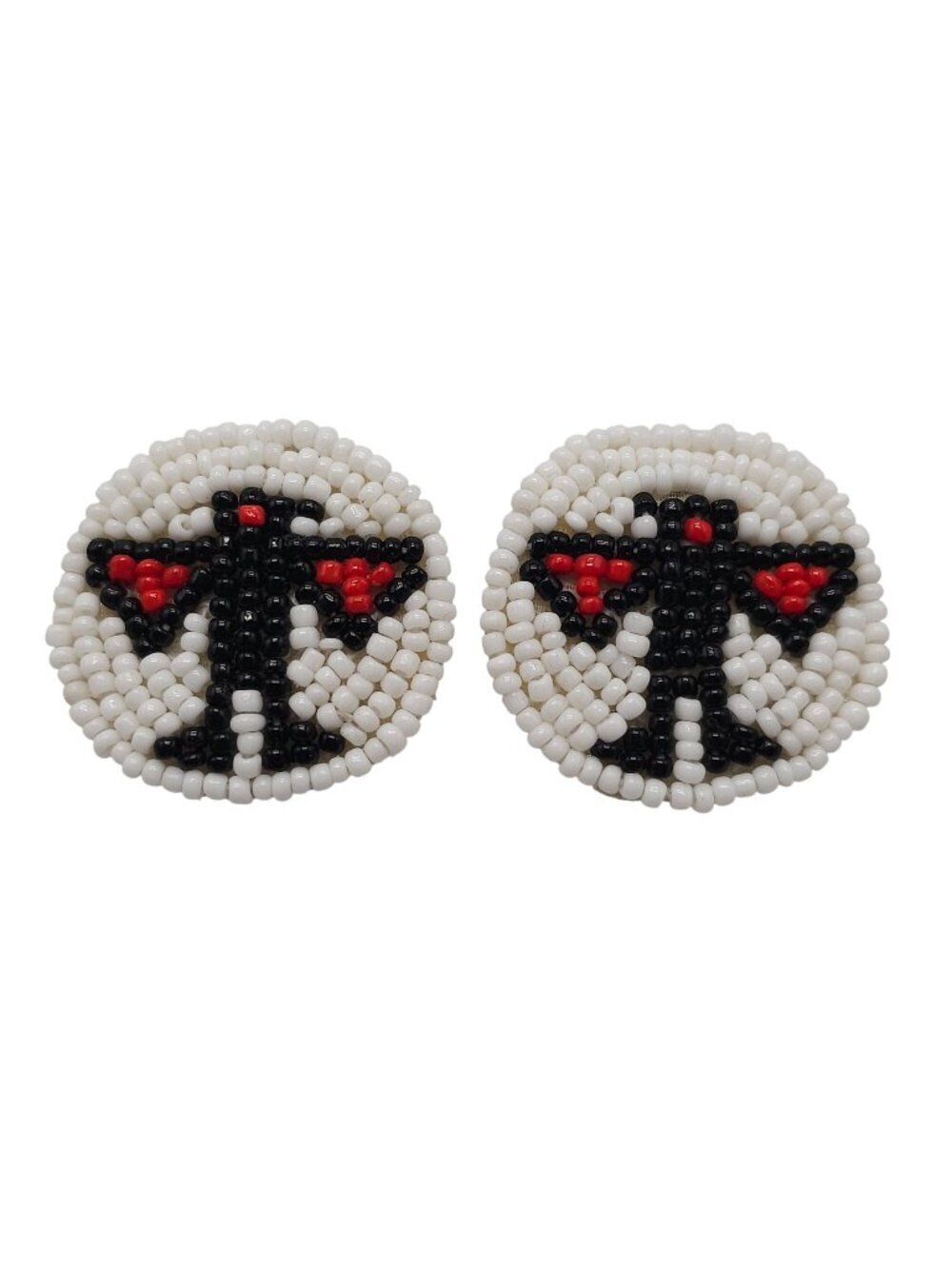 Beaded Thunderbird Stud Earrings White Leather Backing Tribal Design 1.5"